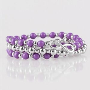 Papara​zzi Infinity Symbol Stretch Purple & Silver Beaded Stacking Bracelet